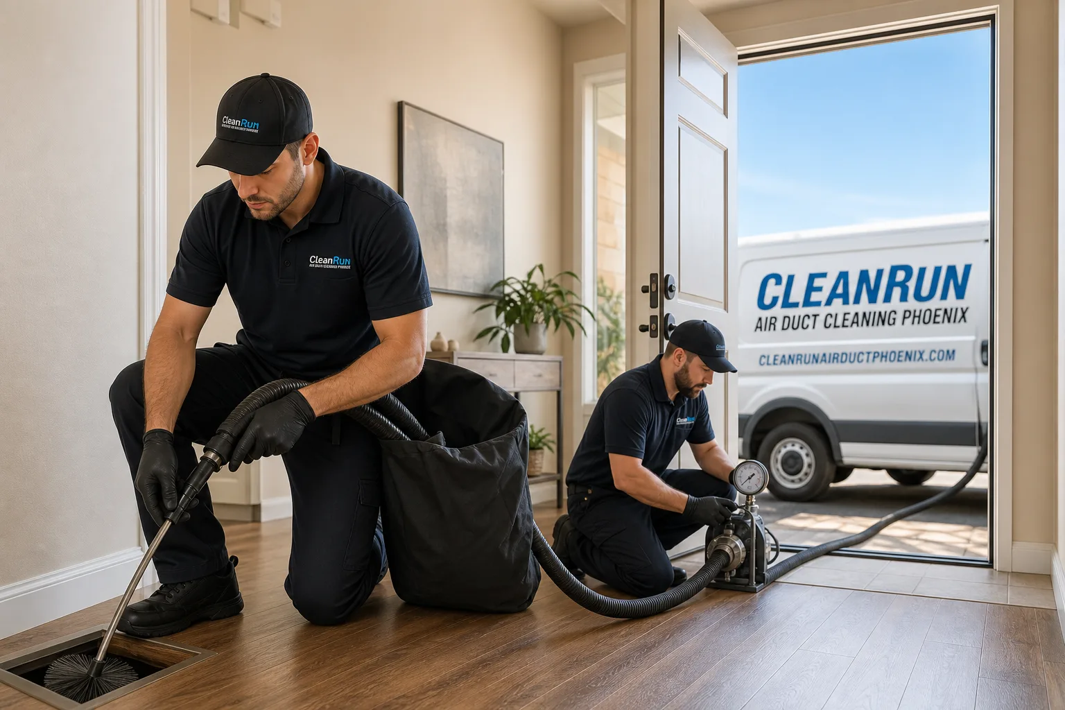 CleanRun Air Duct Cleaning Phoenix air duct cleaning service vehicle and crew in Phoenix, AZ